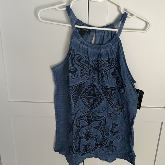 INC international concepts 100% cotton blue sequin Paisley halter NWT size small - Picture 5 of 5